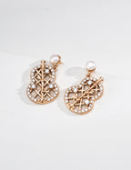 S925 Silver Vintage Pipa Lute Filigree CZ Pearl Drop Earrings — Fortune's Song LOJ75