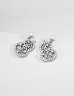 S925 Silver Vintage Pipa Lute Filigree CZ Pearl Drop Earrings — Fortune's Song LOJ75