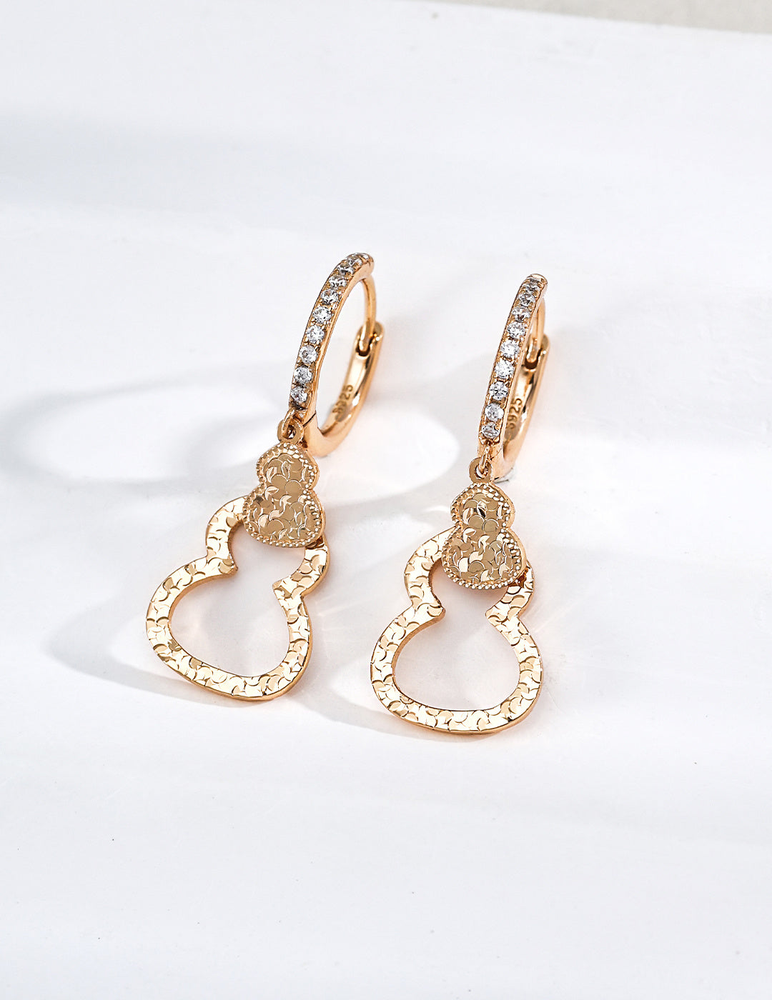 S925 Silver Vintage Cracked Ice Gourd Huggie Drop Earrings — Auspicious Vessel LOJ77