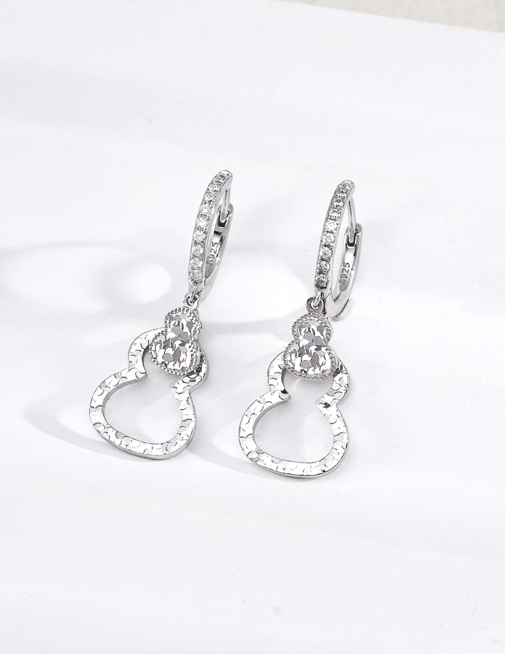 S925 Silver Vintage Cracked Ice Gourd Huggie Drop Earrings — Auspicious Vessel LOJ77