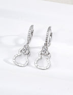 S925 Silver Vintage Cracked Ice Gourd Huggie Drop Earrings — Auspicious Vessel LOJ77