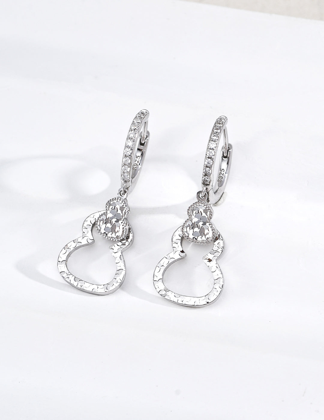 S925 Silver Vintage Cracked Ice Gourd Huggie Drop Earrings — Auspicious Vessel LOJ77