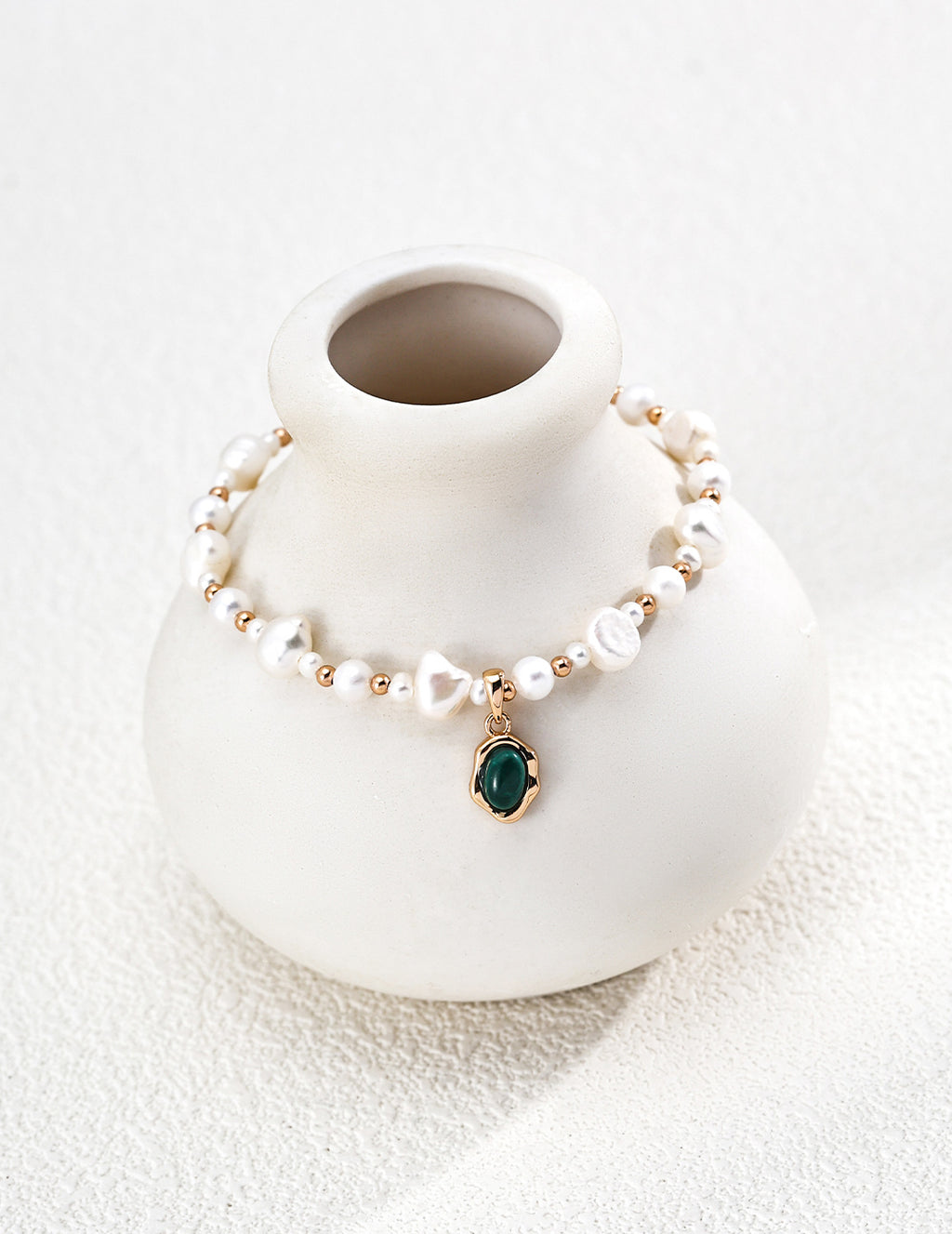S925 Silver Natural Pearl & Malachite Charm Bracelet LOJ81