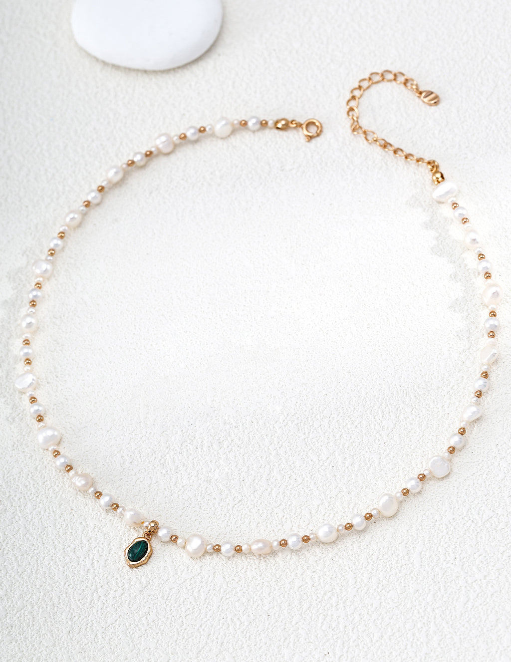 S925 Silver Natural Pearl & Malachite Charm Necklace LOJ82