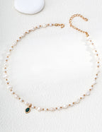 S925 Silver Natural Pearl & Malachite Charm Necklace LOJ82