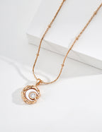 S925 Silver Mother-of-Pearl Spiral Moon & CZ Star Pendant Necklace — Starry Night LOJ83