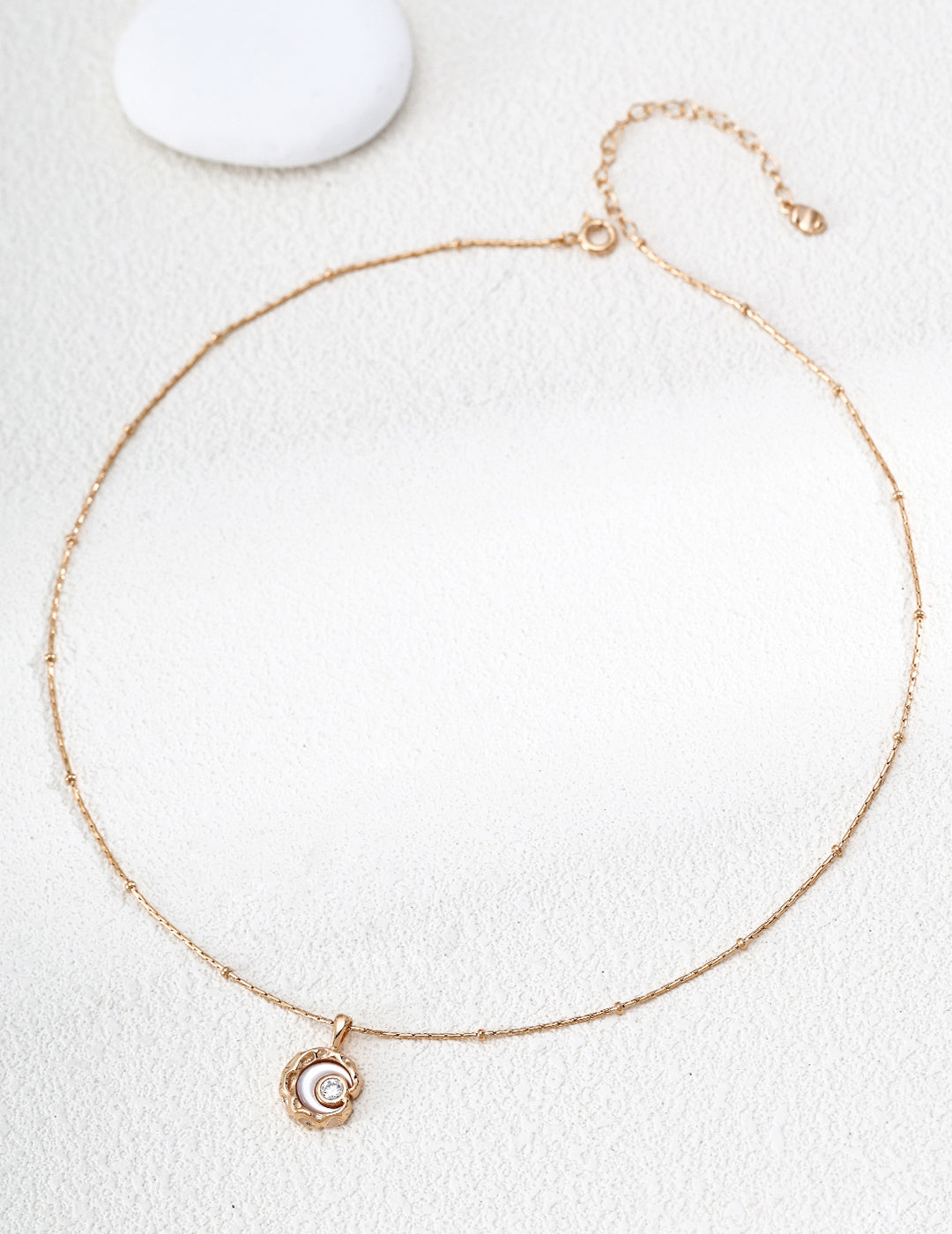 S925 Silver Mother-of-Pearl Spiral Moon & CZ Star Pendant Necklace — Starry Night LOJ83
