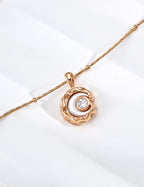 S925 Silver Mother-of-Pearl Spiral Moon & CZ Star Pendant Necklace — Starry Night LOJ83