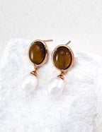 S925 Silver Natural Stone & Baroque Pearl Drop Earrings — Tiger's Eye | Malachite LOJ84
