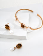 S925 Silver Natural Stone & Baroque Pearl Drop Earrings — Tiger's Eye | Malachite LOJ84
