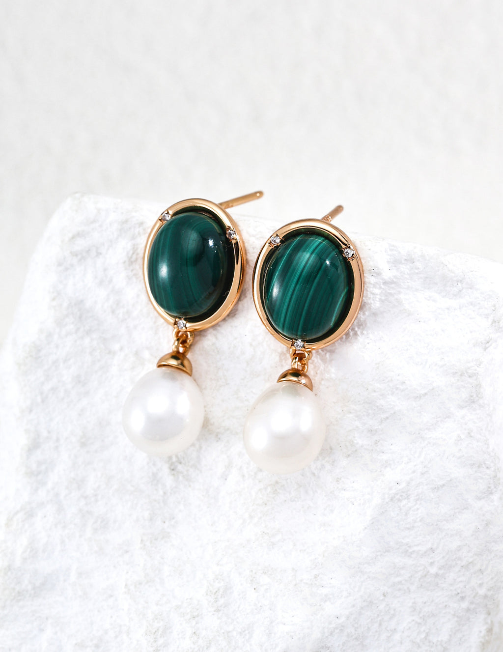 S925 Silver Natural Stone & Baroque Pearl Drop Earrings — Tiger's Eye | Malachite LOJ84
