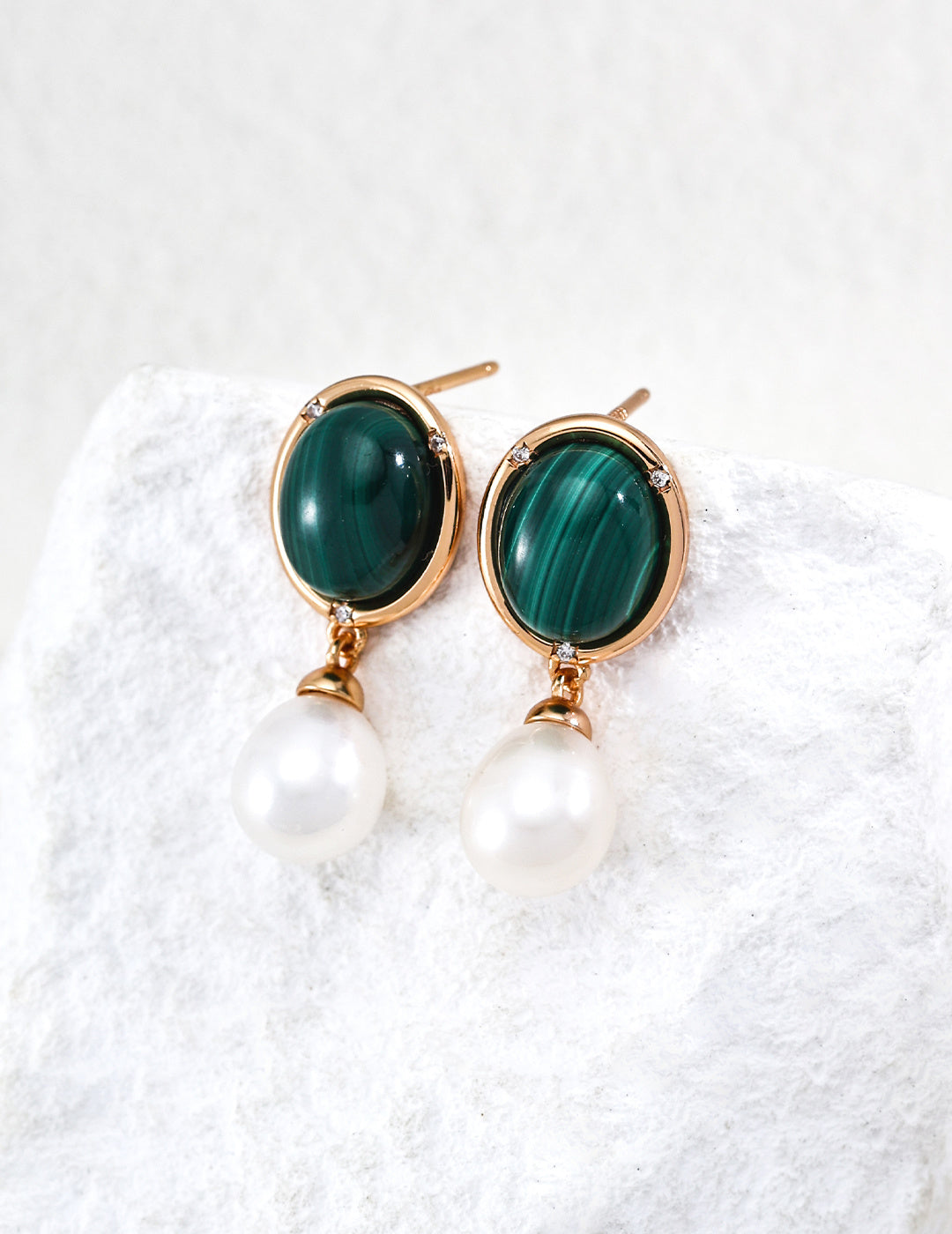 S925 Silver Natural Stone & Baroque Pearl Drop Earrings — Tiger's Eye | Malachite LOJ84