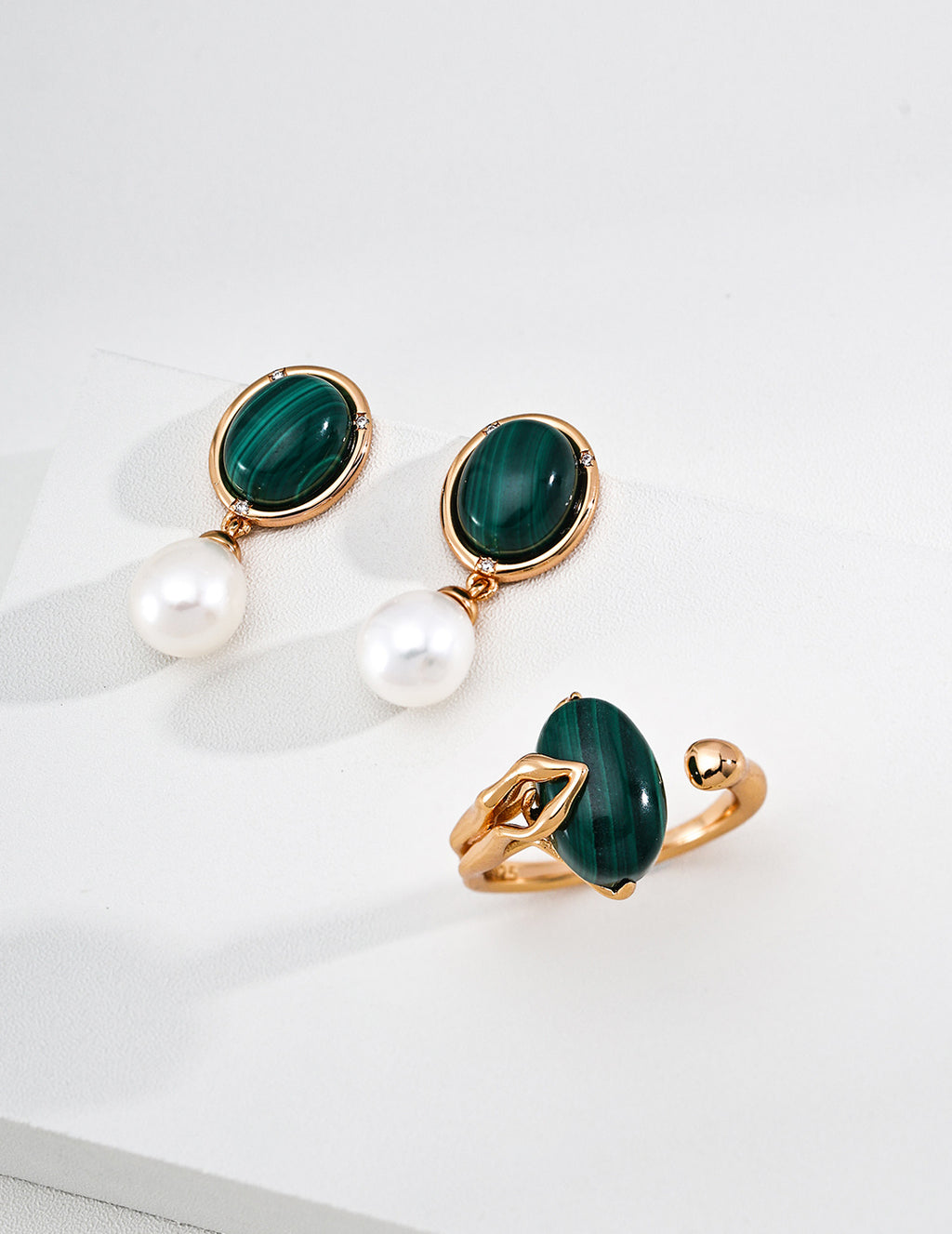 S925 Silver Natural Stone & Baroque Pearl Drop Earrings — Tiger's Eye | Malachite LOJ84