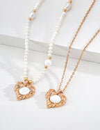 S925 Silver Molten Heart Mother-of-Pearl Pendant Necklace LOJ86