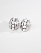 S925 Silver Pearl Inlay Wide Huggie Earrings | Vintage Gold & Platinum LOJ103
