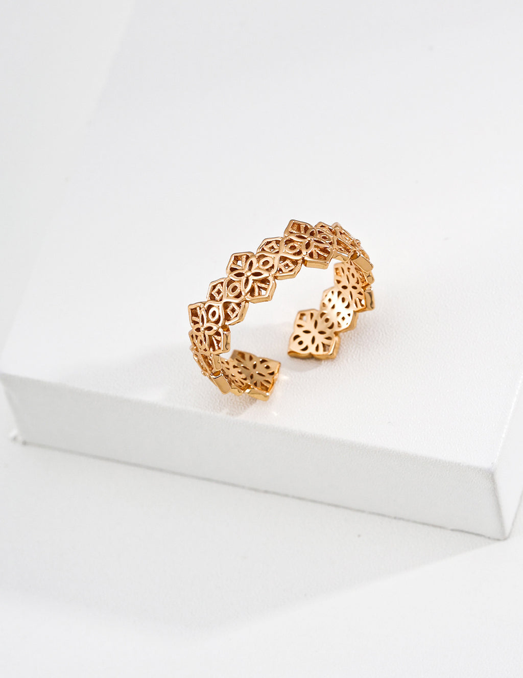 S925 Silver Lianli Lattice Honeycomb Floral Open Ring | Vintage Gold & Platinum White LOJ147