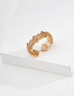 S925 Silver Lianli Lattice Honeycomb Floral Open Ring | Vintage Gold & Platinum White LOJ147