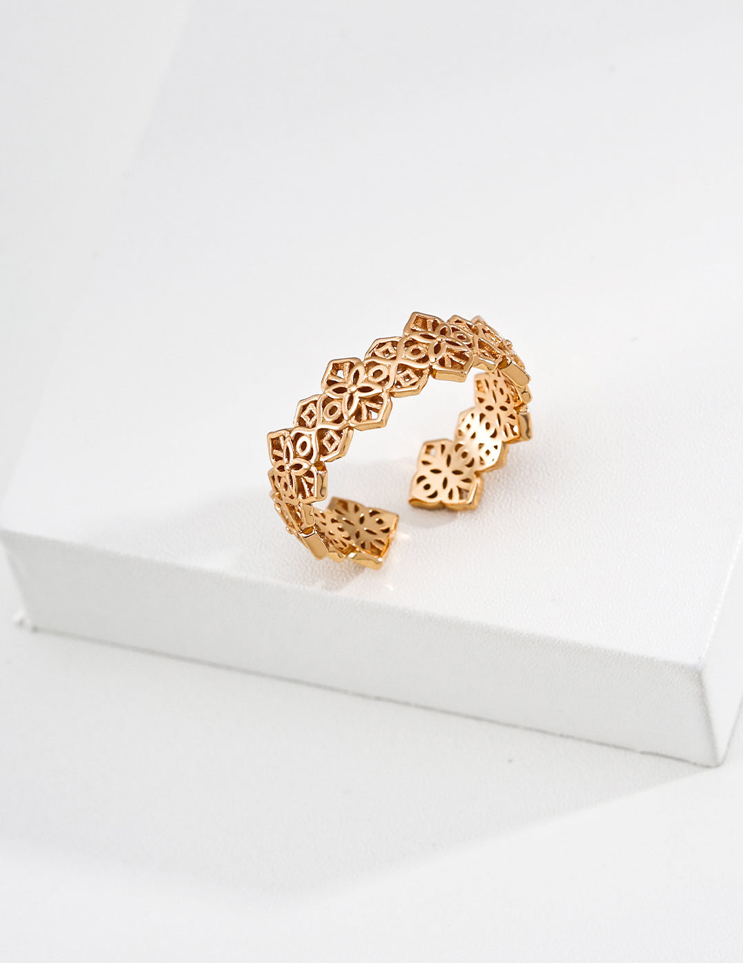 S925 Silver Lianli Lattice Honeycomb Floral Open Ring | Vintage Gold & Platinum White LOJ147