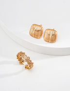 S925 Silver Lianli Lattice Honeycomb Floral Open Ring | Vintage Gold & Platinum White LOJ147
