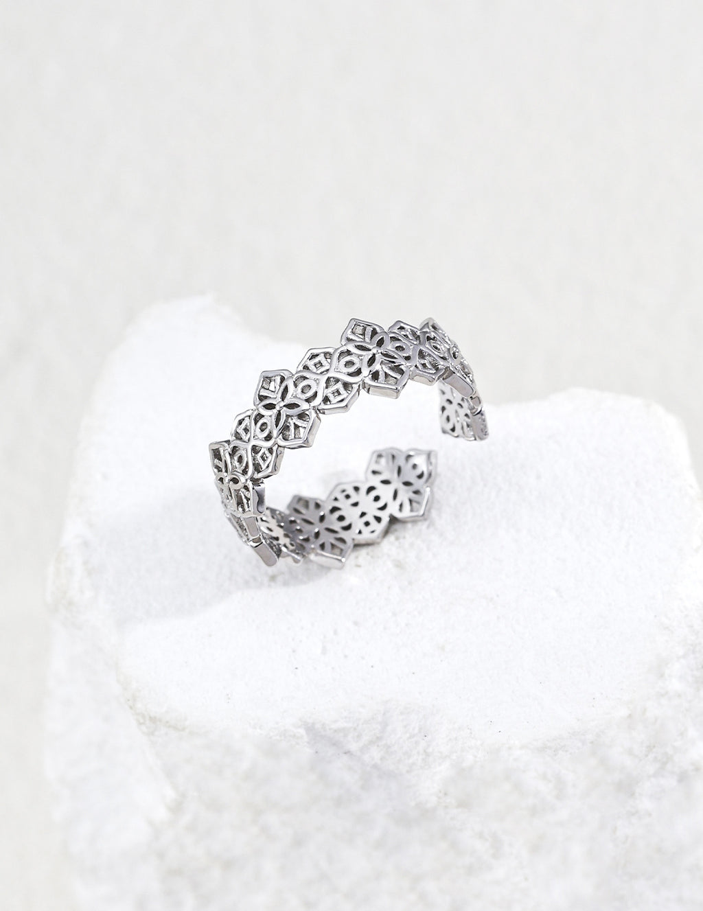 S925 Silver Lianli Lattice Honeycomb Floral Open Ring | Vintage Gold & Platinum White LOJ147