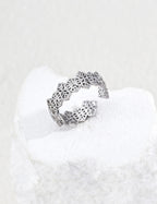S925 Silver Lianli Lattice Honeycomb Floral Open Ring | Vintage Gold & Platinum White LOJ147