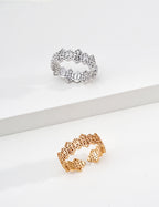 S925 Silver Lianli Lattice Honeycomb Floral Open Ring | Vintage Gold & Platinum White LOJ147