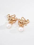 S925 Silver Fluid Lava & Natural Pearl Drop Sculptural Earrings | Vintage Gold & Platinum LOJ151