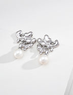 S925 Silver Fluid Lava & Natural Pearl Drop Sculptural Earrings | Vintage Gold & Platinum LOJ151