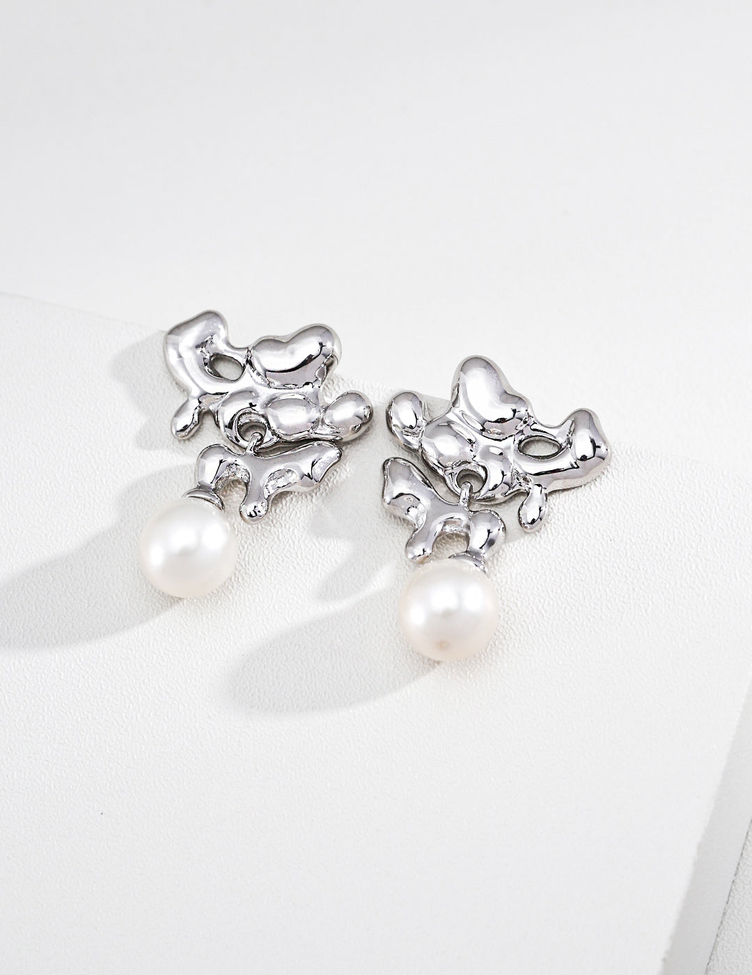 S925 Silver Fluid Lava & Natural Pearl Drop Sculptural Earrings | Vintage Gold & Platinum LOJ151