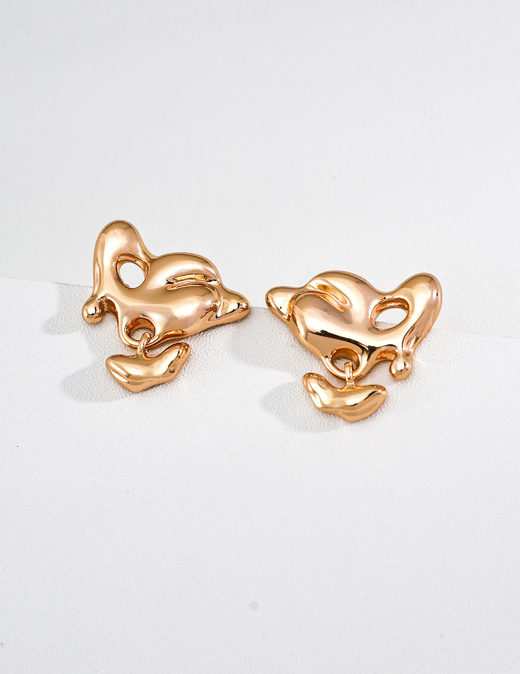S925 Silver Fluid Lava Sculptural Organic Stud Earrings | Vintage Gold & Platinum White LOJ149