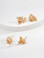 S925 Silver Fluid Lava Sculptural Organic Stud Earrings | Vintage Gold & Platinum White LOJ149