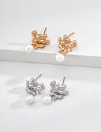 S925 Silver Fluid Lava Sculptural Organic Stud Earrings | Vintage Gold & Platinum White LOJ149