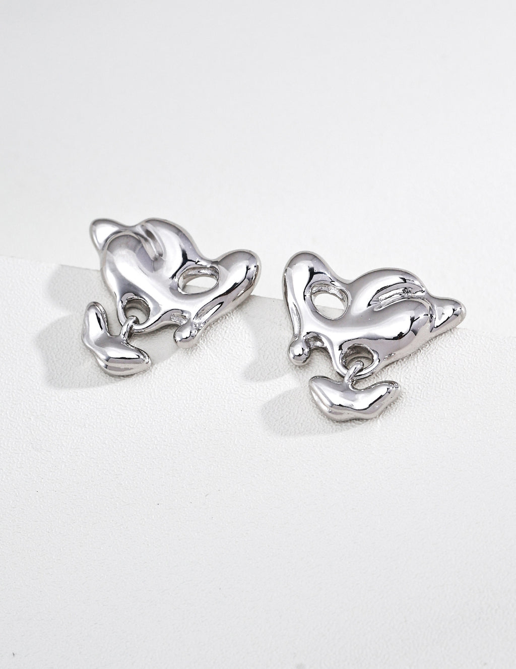 S925 Silver Fluid Lava Sculptural Organic Stud Earrings | Vintage Gold & Platinum White LOJ149