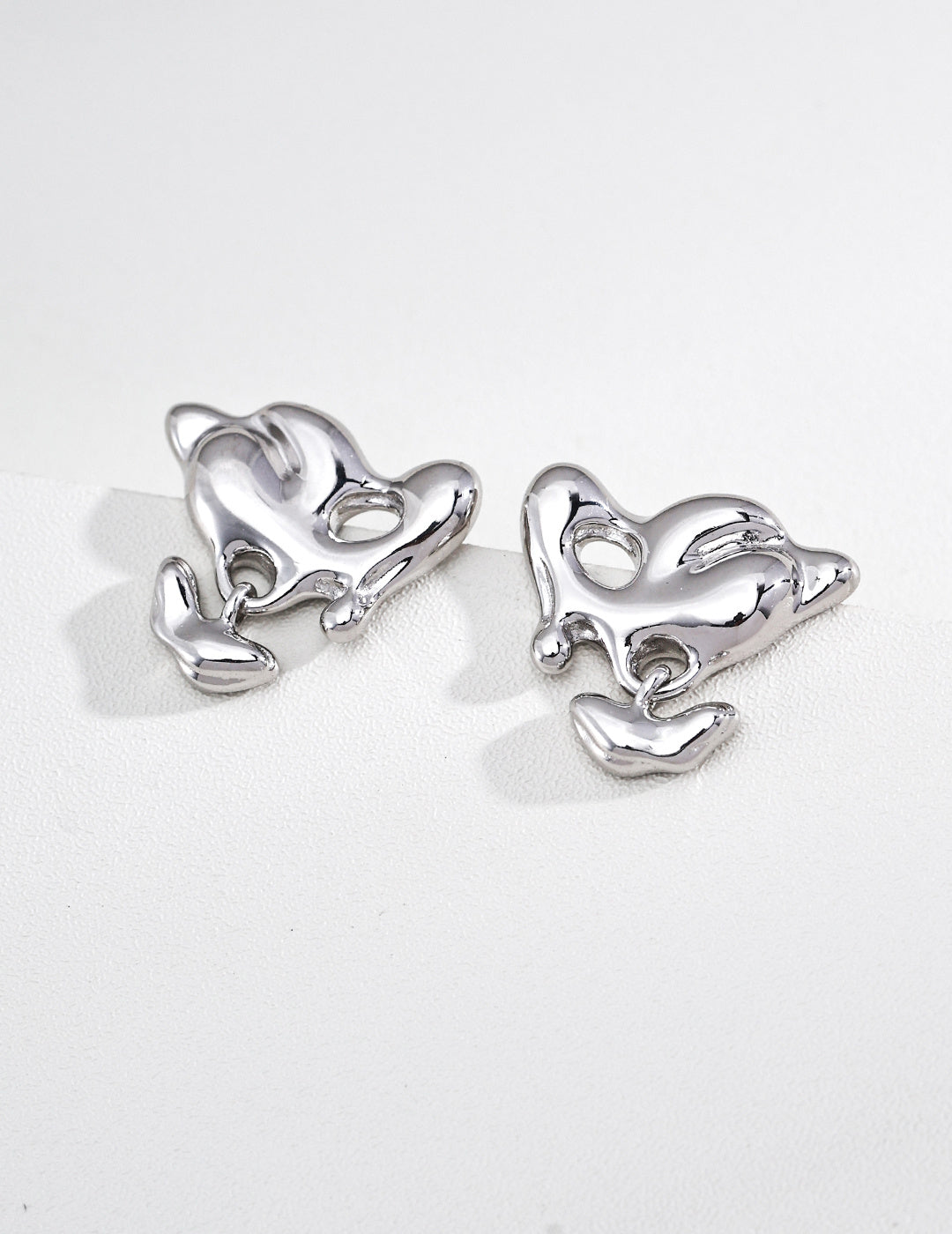 S925 Silver Fluid Lava Sculptural Organic Stud Earrings | Vintage Gold & Platinum White LOJ149