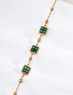 S925 Silver Emerald Green CZ Four-Square Station Satellite Bracelet | Vintage Gold LOJ136