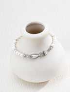S925 Silver Natural Pearl & CZ Satellite Bracelet with Marquise Center | Vintage Gold & Platinum LOJ161