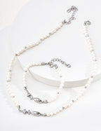 S925 Silver Natural Pearl & CZ Satellite Bracelet with Marquise Center | Vintage Gold & Platinum LOJ161