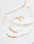 S925 Silver Natural Pearl & CZ Satellite Bracelet with Marquise Center | Vintage Gold & Platinum LOJ161
