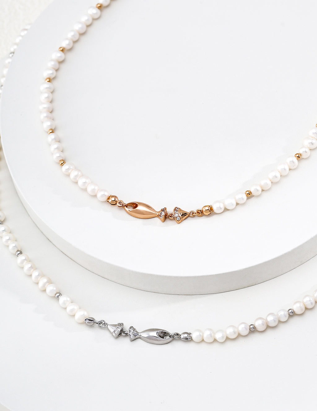 S925 Silver Natural Pearl & CZ Satellite Necklace with Marquise Center | Vintage Gold & Platinum LOJ159