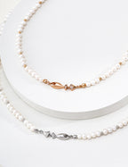 S925 Silver Natural Pearl & CZ Satellite Necklace with Marquise Center | Vintage Gold & Platinum LOJ159