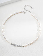 S925 Silver Natural Pearl & CZ Satellite Necklace with Marquise Center | Vintage Gold & Platinum LOJ159