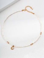 S925 Silver Natural Pearl Necklace with Oyster Pendant | Vintage Gold LOJ164