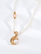 S925 Silver Natural Pearl Necklace with Oyster Pendant | Vintage Gold LOJ164