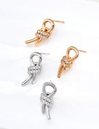 S925 Silver CZ Bow Knot Stud Earrings | Vintage Gold & Platinum LOJ99