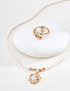 S925 Silver Natural Pearl & Opal Lava Coin Pendant Necklace | Vintage Gold LOJ101