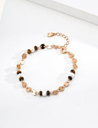 S925 Silver Tiger's Eye & Natural Pearl Coin Disc Chain Bracelet | Vintage Gold LOJ115