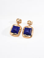 S925 Silver Gold Sugar Cube Lapis Lazuli Drop Earrings | Vintage Gold LOJ113