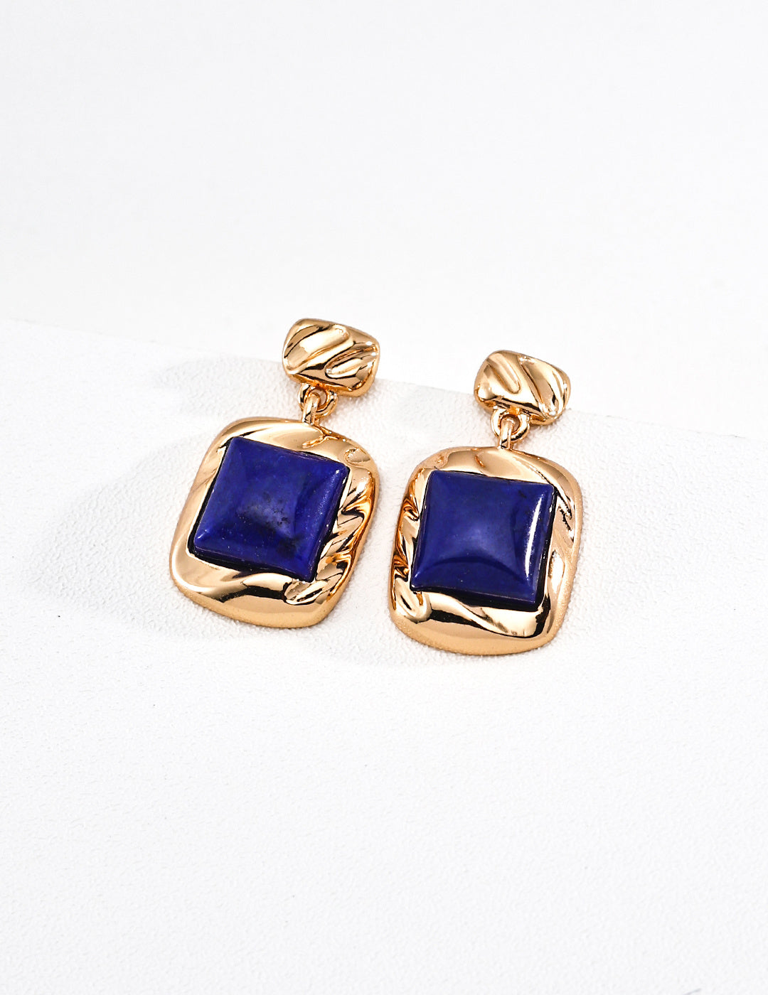 S925 Silver Gold Sugar Cube Lapis Lazuli Drop Earrings | Vintage Gold LOJ113