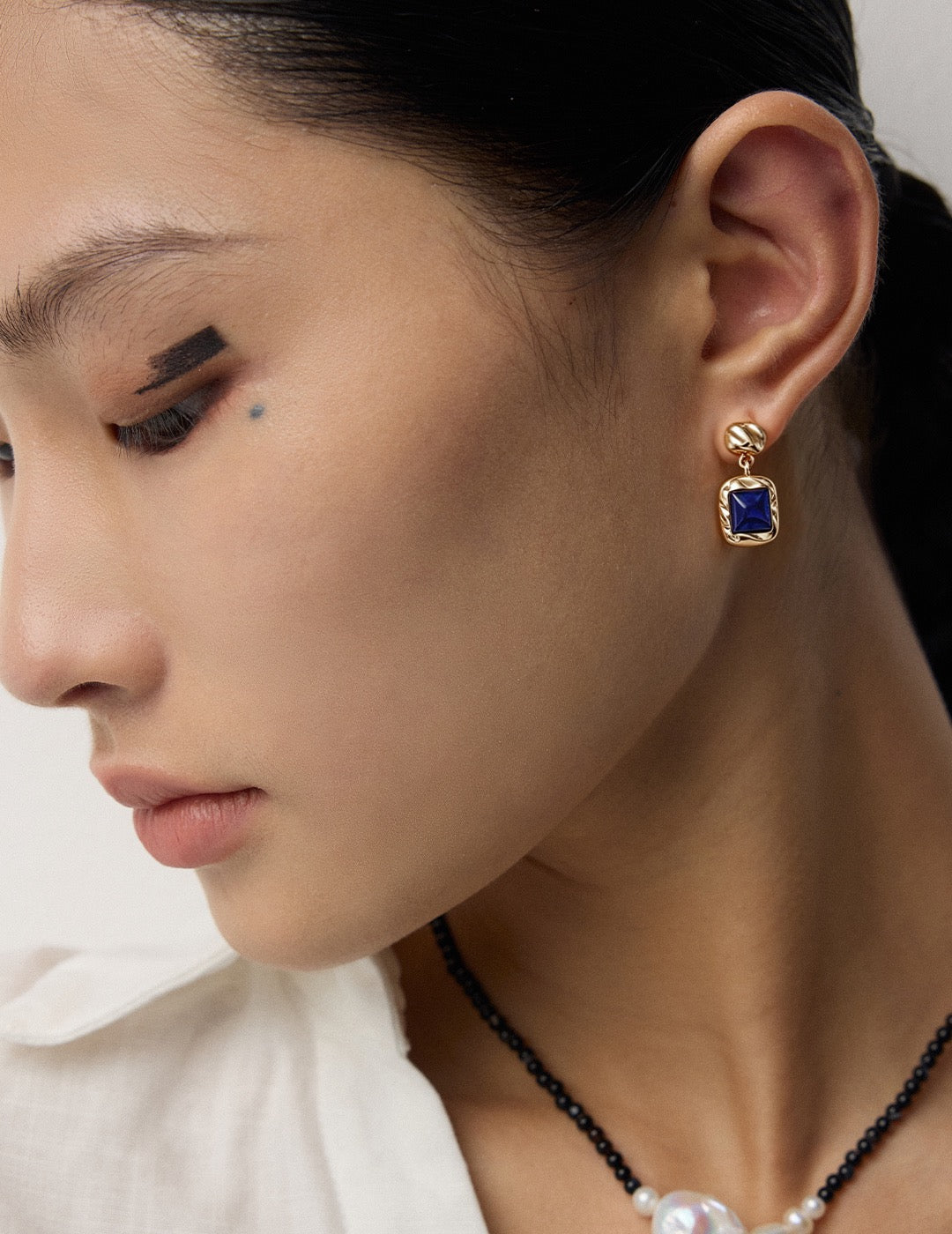S925 Silver Gold Sugar Cube Lapis Lazuli Drop Earrings | Vintage Gold LOJ113