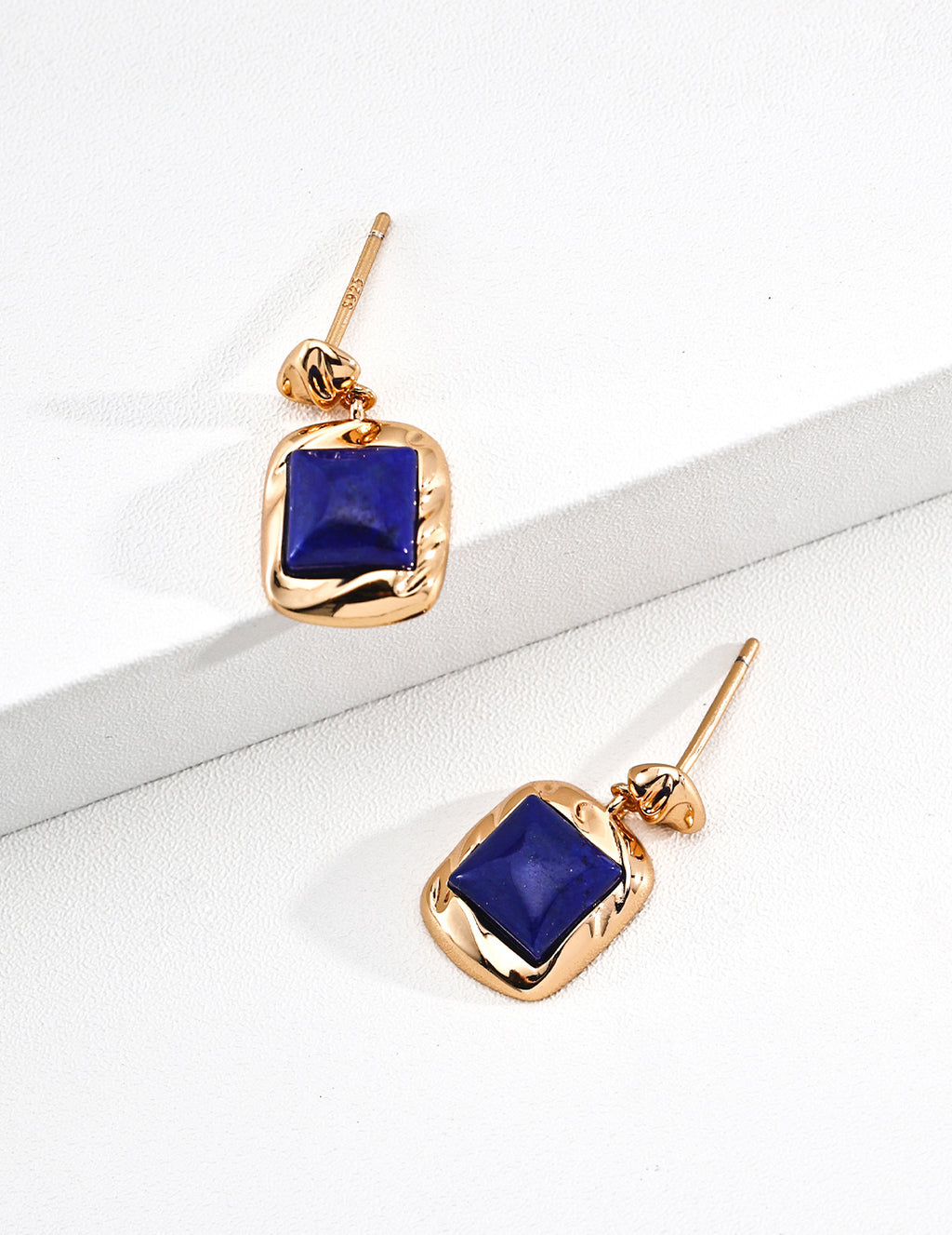 S925 Silver Gold Sugar Cube Lapis Lazuli Drop Earrings | Vintage Gold LOJ113
